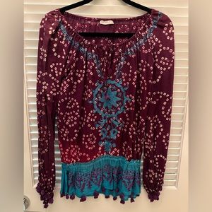 Debbie Katz Beach tunic top 100% cotton purple & turquoise size M